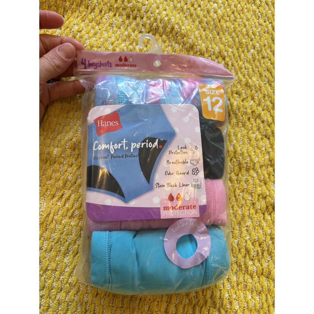Hanes Girls Comfort Period Underwear Boy Short Style Size 12